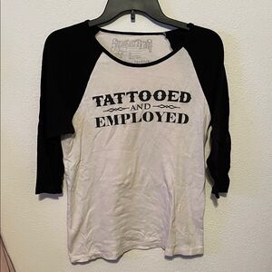 Tattooed and Employed Raglan Long Sleeve Tee - Black and White